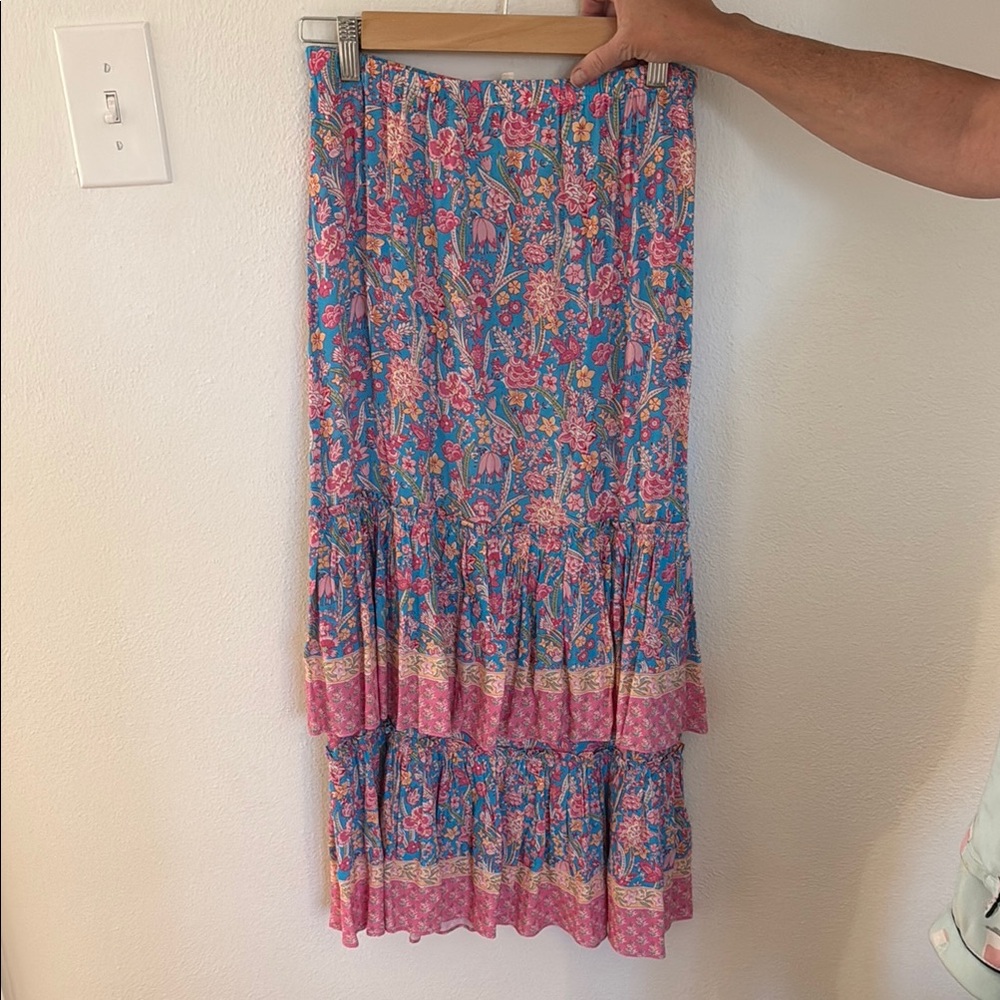 Plenty by Tracy Reese Blue and Pink Tiered Maxi Skirt